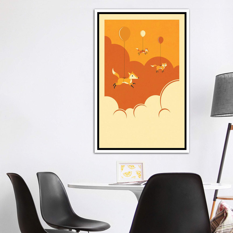 Volée de renards, art encadré, H 60 po x l 40po x P 1,5 po, Toile blanche encadrée