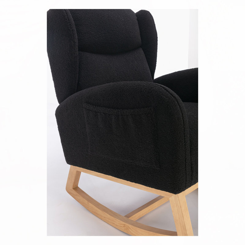 Chaise berçante rembourrée en tissu Teha Teddy, Noir, noir, noir, noir