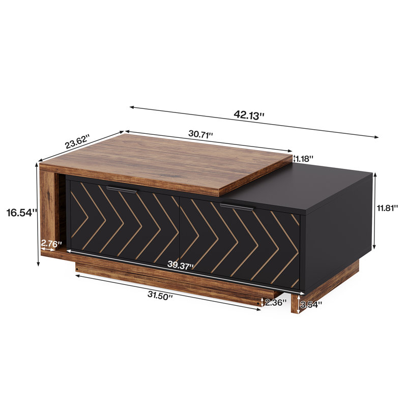 Extendable Coffee Table With 2 Storage Drawers, Dual-Tone Center Table With Sliding Tabletop, Brown/Black