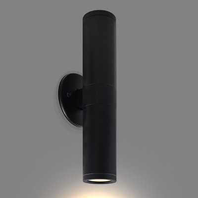  2.5-Inch LED Cylinder Wall Light Fixture, Up And Down Light 15W 1100 Lumens 5CCT, CRI 90, Dual Dimmable (TRIAC/0–10V) 120–277V, IC Rated Black