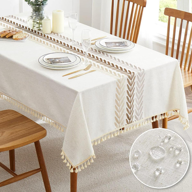 Nappe brodée pour table de salle à manger, linge de table rectangulaire en lin de coton résistant à la saleté