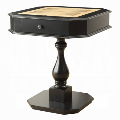 Boen Game Table for Backgammon, Piece Drawer, 28 Inch Top, Black Turned Base