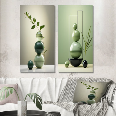 Green Zen Spiritual Stone I - Ensemble de 2 décorations murales en pierre spirituelle