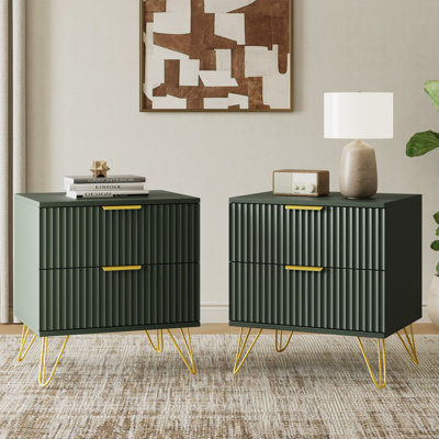 Fluted Nightstand With 2 Drawers