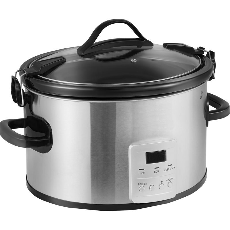 Mijoteuse électrique 8 QT 320 W avec 3 niveaux de puissance, minuterie numérique jusqu'à 20 heures, couvercle verrouillable et cuve intérieure en céramique pour usage domestique et professionnel.