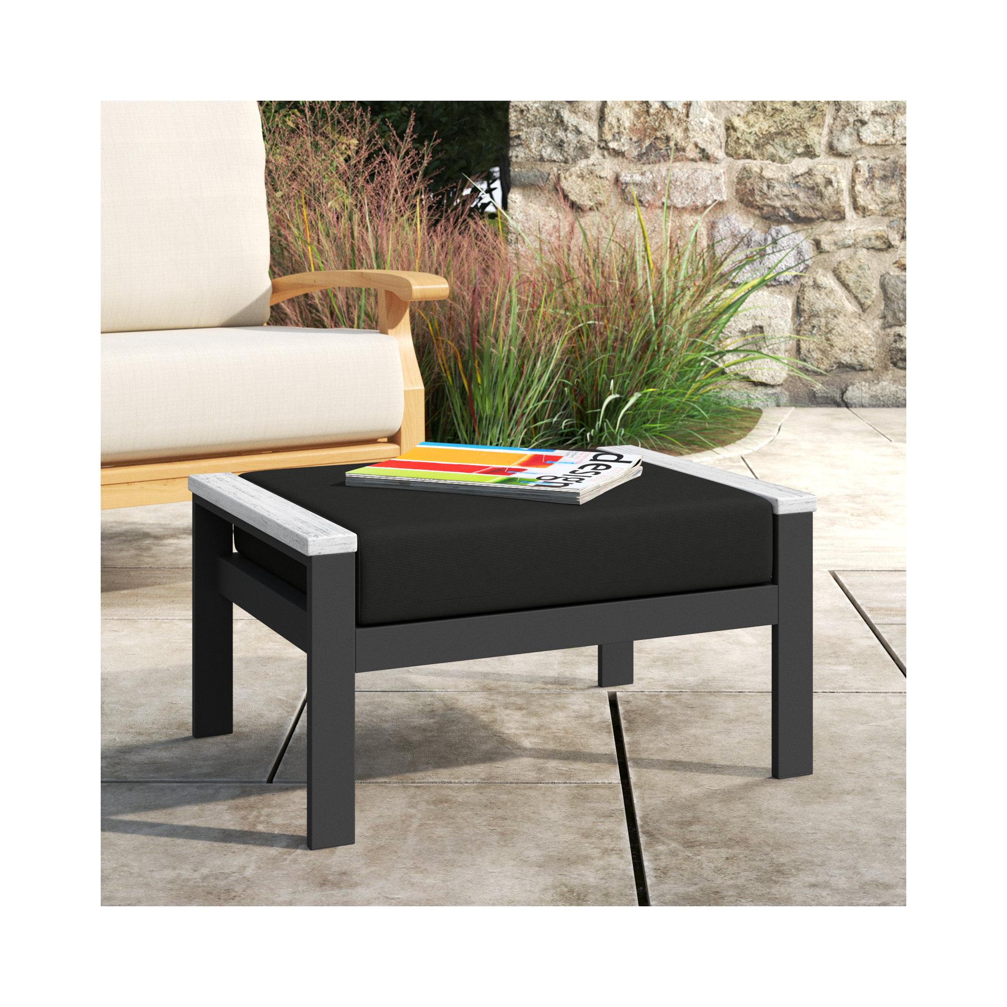 Townsend Outdoor Ottoman with Sunbrella® Cushion, Canvas Black Sunbrella® Canvas
