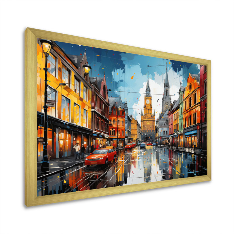 «City Munich Popart III», reproduction sur toile, H 24 po x l 32 po x P 1 po, Cadre doré à une seule photo