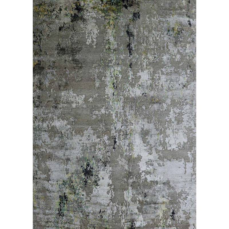 Tapis gris et vert noué à la main de haute qualité, Rectangle de 2 pi x 3 pi