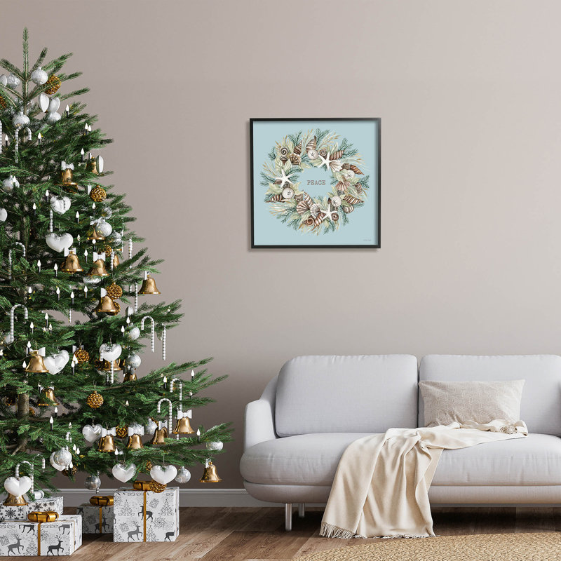 Couronne de paix côtière des fêtes at-145, Giclée encadrée noir minuit, H 24 po x l 24 po x P 1,5 po
