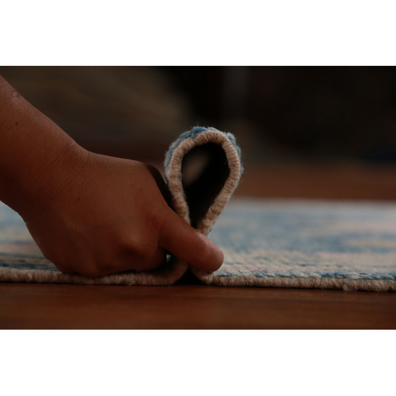 Vegetable Dye Blue Oushak Turkish Runner Rug 3x9