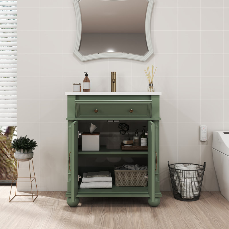 Meuble-lavabo rétro 28 "avec lavabo, Vert