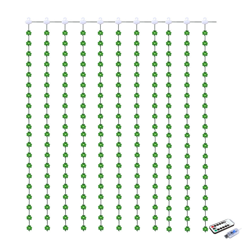 Lumières de rideau de la Saint-Patrick, prise USB, 8 motifs de guirlandes de Noël avec télécommande pour la chambre à coucher, intérieur, extérieur, mariage, fête