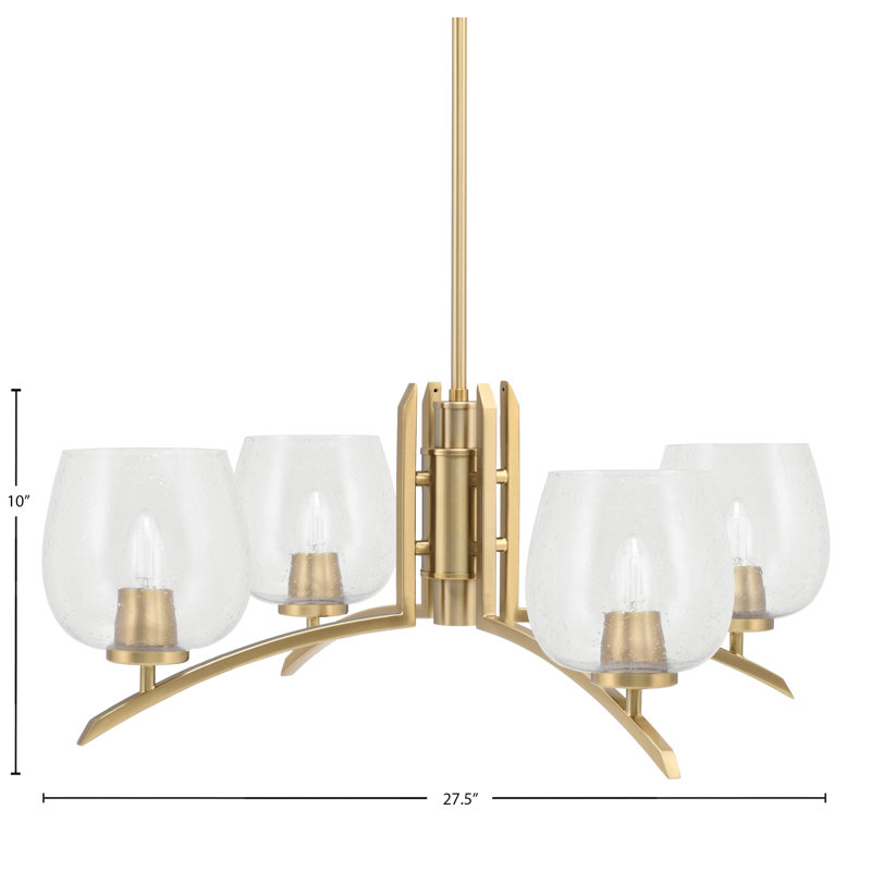 Lustre lumineux avec verre à bulles transparent 6 po, H 58,25 po x l 27,5 po x P 27,5 po, 4, Laiton New Age