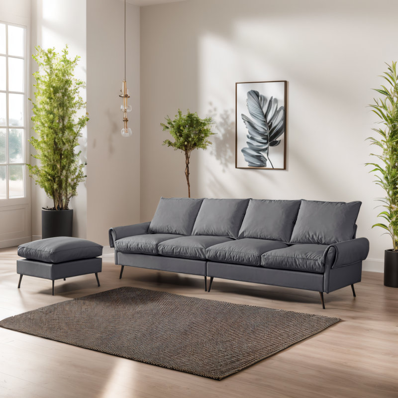 Canapé modulaire 4 places avec repose-pieds Labori, Polyester 100 % gris foncé