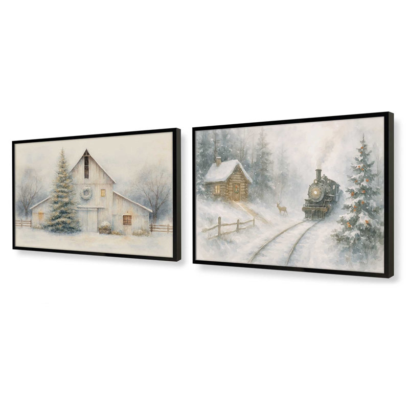 Ensemble de 2 reproductions d'art givré, H 12,5 po x l 31 po, Noir satiné