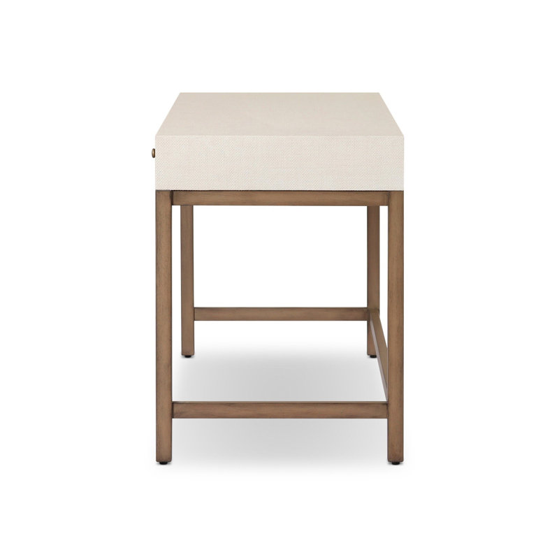 Fiona Solid Wood Writing Desk, Ivory Painted Raffia