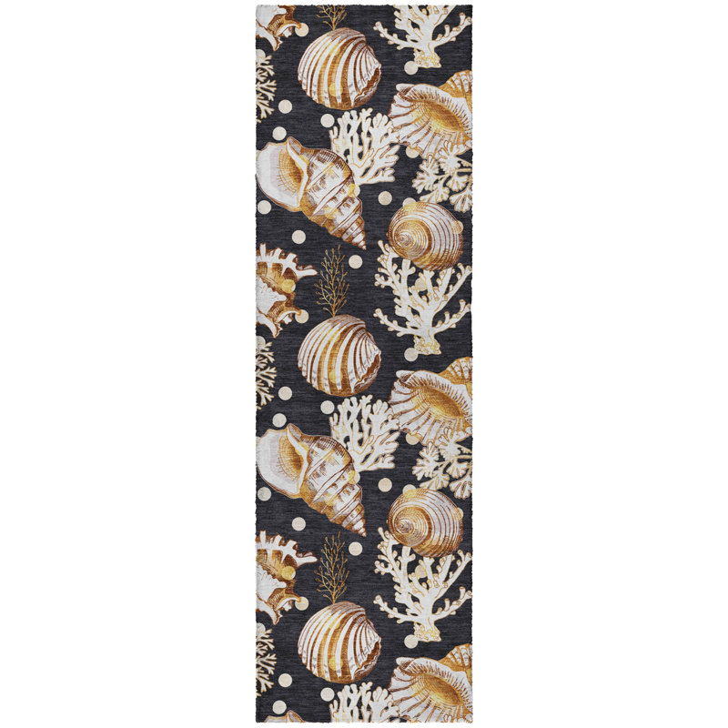 Premium Machine Washable Dream Shag ADS185 Shells Rug, Midnight, 8' x 10'
