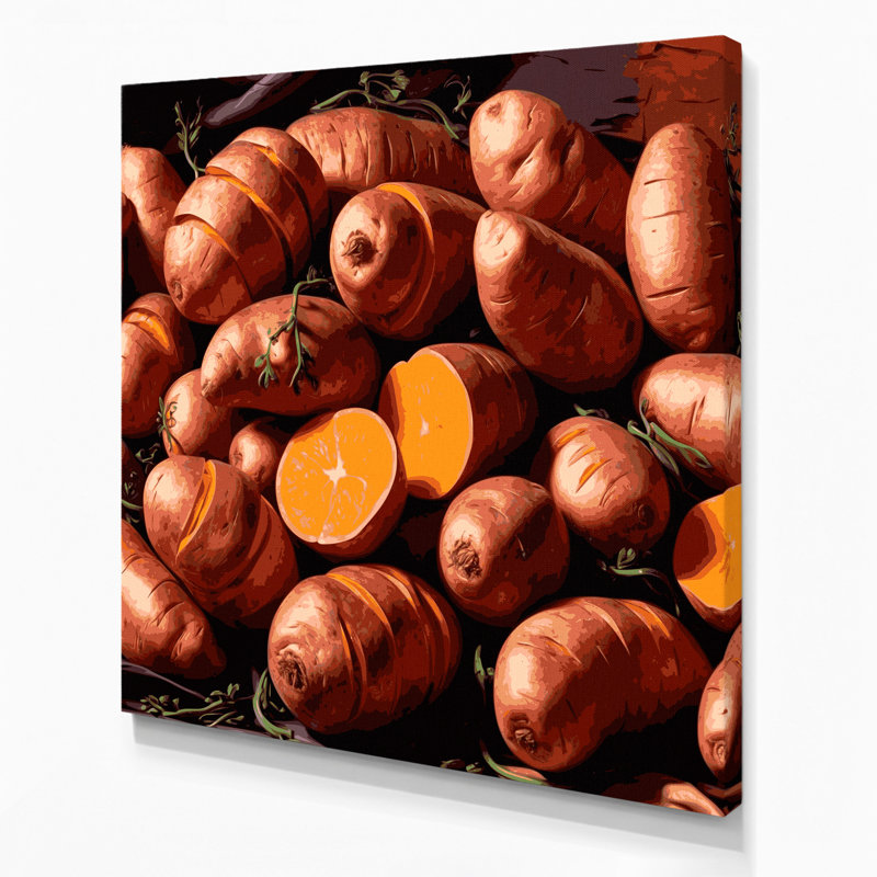 Vegetables Sweet Potato Black Canvas Wall Art, 12" H x 12" W