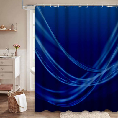 Blue Abstract Line Dark Gradient Navy Shower Curtain with 12 Hooks