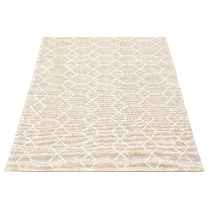 Tapis gris / beige en laine à motif géométrique fait à la main Hainer