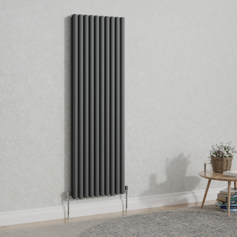 Shoshana Vertical Oval Panel Radiator, 180cm H x 59cm W, 2, Anthracite