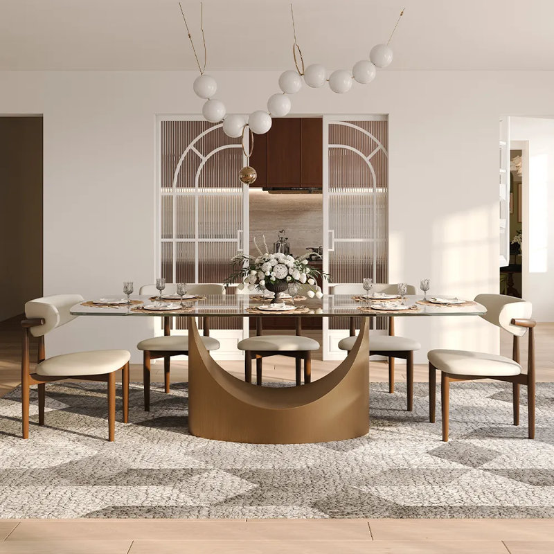 Table de salle à manger moderne en verre avec base en piédestal, Transparent/bronze, H 30,70 po x L 93,7 po x l 39,76 po