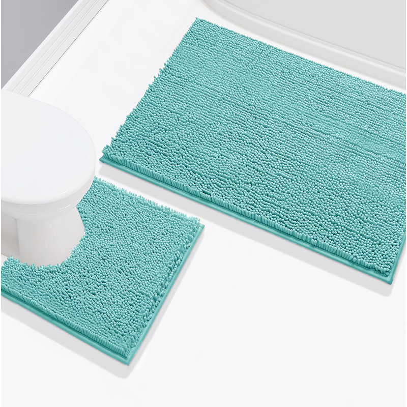 2 Piece Set Soft Cozy Plush Chenille Bath Mat Bathroom Rug, Spa Blue
