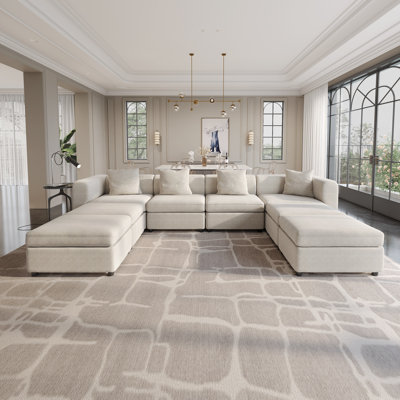 Sadettin Modern Oversized Sofa Velvet U-Shaped Sectional Sofa