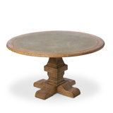 Round Solid Wood and Stone Pedestal Dining Table