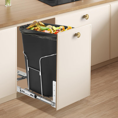 Pullout Under-Cabinet Trash and Recycling Bin with Soft-Close Full-Extension Slides, Space-Saving Gray Stainless Steel Multi-Purpose Waste Container with 100 lb Weight Capacity