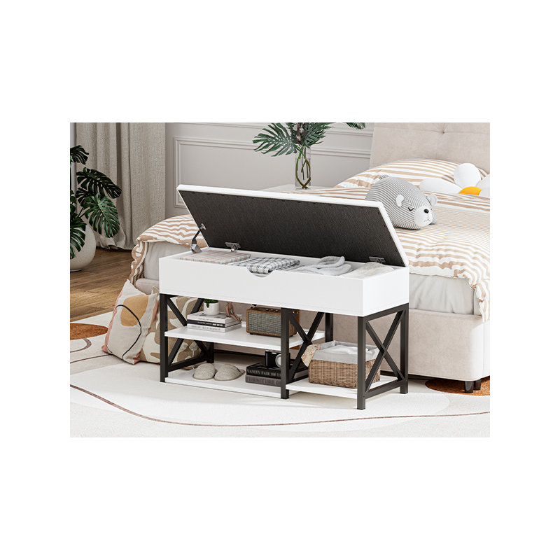 Banc à chaussures avec rangement, Noir / blanc