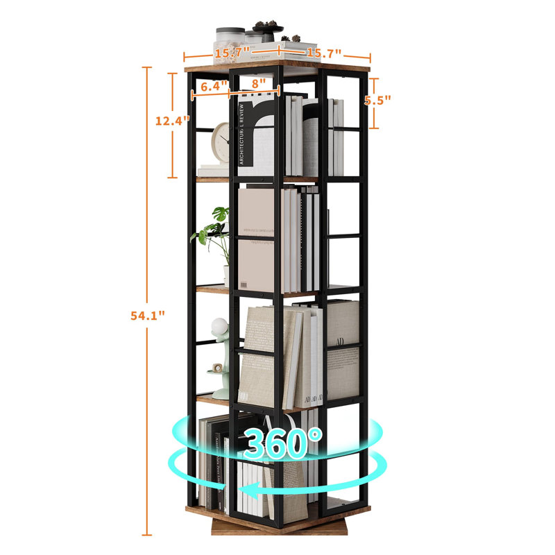137.5cm H x 39.9cm W Metal Standard Bookcase, Brown/Black