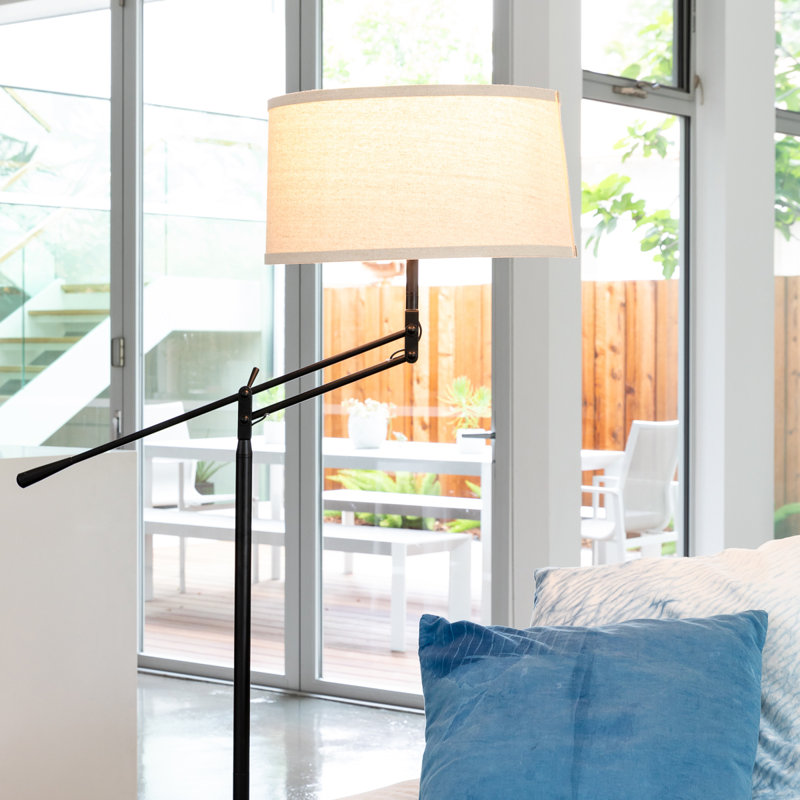 Ava 61 in. Mid-Century Modern Height Adjustable LED Floor Lamp with Fabric Drum Shade