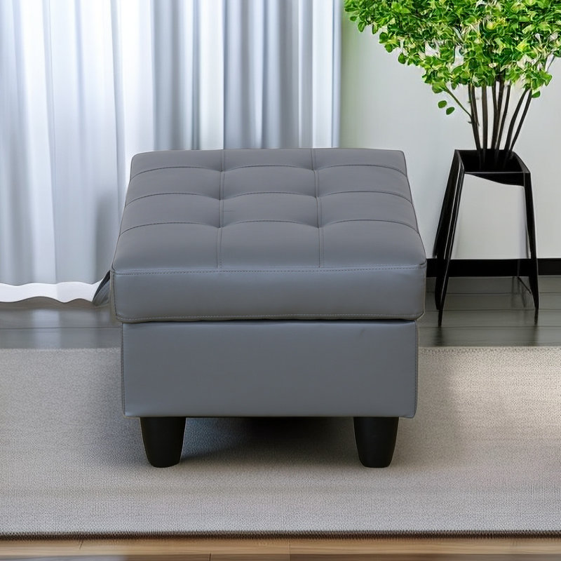 Faux Leather Upholstered Storage Bench, Dark Gray