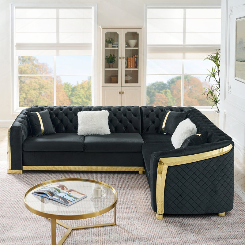 Canapé modulaire en L Chesterfield, Rose