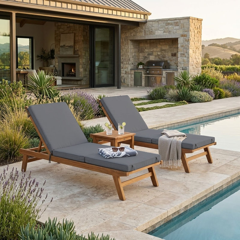 Outdoor Chaise Lounge Cushions Set of 2, Tri-Fold Water-Resistant Replacement Cushions for Patio Lounger Chairs with Hook-and-Loop Fasteners