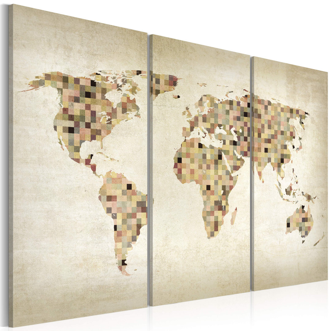 3-tlg. Leinwandbilder-Set World in Beige Shades