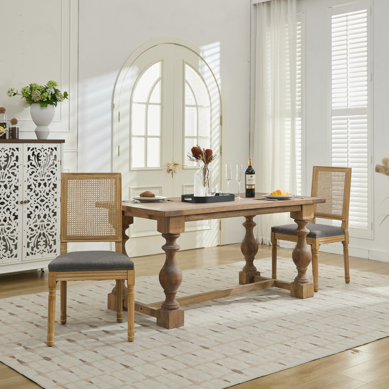 Ensemble de 2 chaises French Decor avec dossier carré en rotin, Gris, Gris