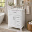 Meuble-lavabo de 24 po avec lavabo en céramique, structure en bois massif et armoire en panneau de fibres à densité moyenne, 1 porte, tiroir rabattable et 3 tiroirs, charnières à fermeture en douceur, tablette réglable, poignées argentées-455744759