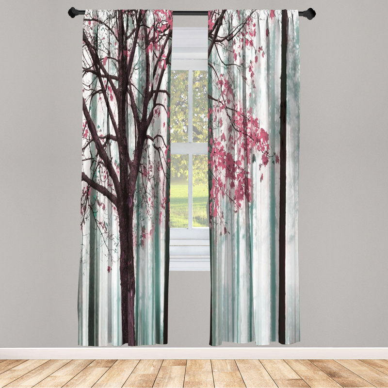 Microfiber Floral Semi-Sheer Rod Pocket Curtain Panels, 28" W x 95" L, Pink/Green