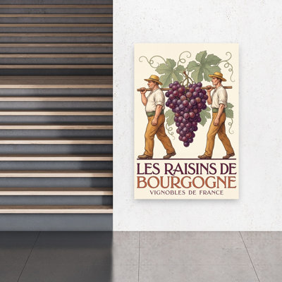 Burgundy Grape Harvest Traditional Vintage Abstract Fruit Landscape Wall Art Print 1 Piece Wrapped Canvas Wall Art