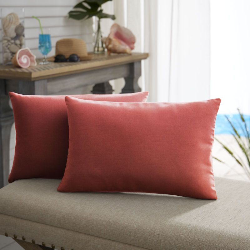 Outdoor Sunbrella Lumbar Pillow, Red KE, 14"H x 24"W