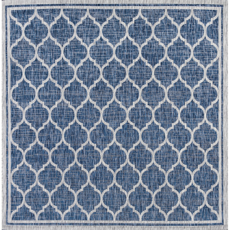 Tapis d'intérieur / extérieur bleu marine / gris Hague Moroccan Trellis, Carré 6 pi 7 po