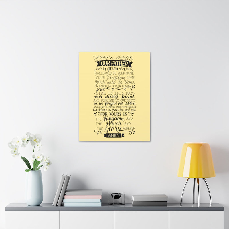 «Our Father in Heaven», art textuel sur toile tendue, H 24 po x l 18 po x P 1,25 po