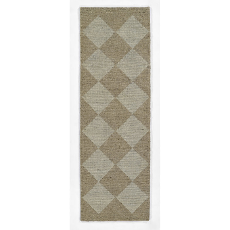 Winnie Wool Checkered Area Rug in Beige/Tan, Runner 2'6" x 8' 