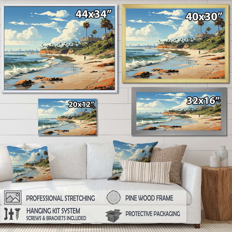 California Seascape II - art mural californien, H 24 po x l 32 po x P 1 po, Cadre flottant noir