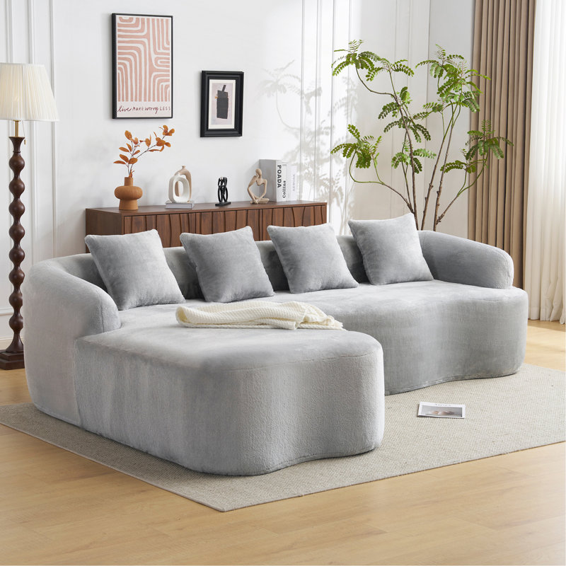 Canapé modulaire en L à compression complète avec méridienne incurvée, canapé modulaire en chenille, haute densité pour le salon en appartement