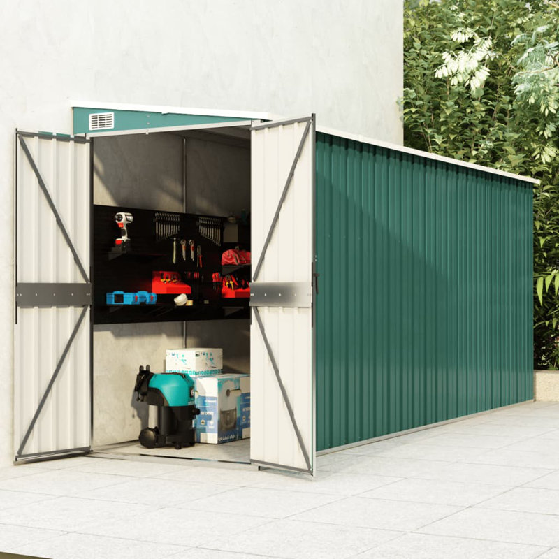 Green Galvanized Steel Wall-Mounted Garden Storage Shed
