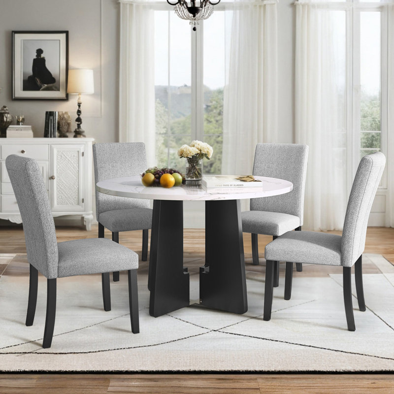 5-Piece Round Dining Table Set, Gray