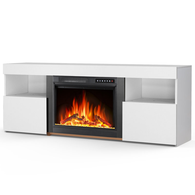  Meuble télé pour téléviseur de 60 po ou moins avec foyer électrique inclus, Blanc